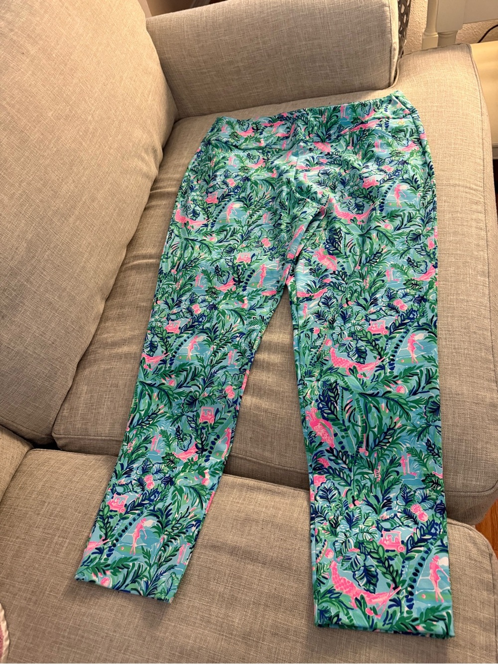 Lilly Pulitzer Tropical Leaf Cropped Pants in Teal & Pink